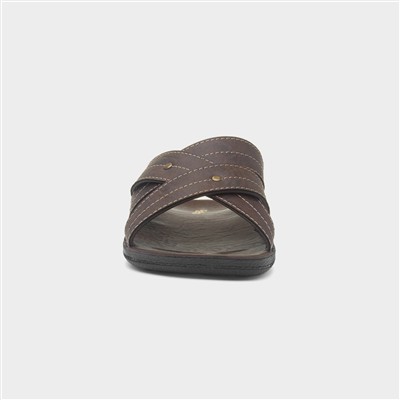 Mens Brown Cross Strap Mule Sandal