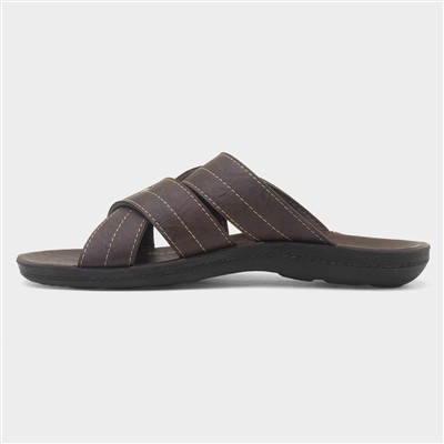 Mens Brown Cross Strap Mule Sandal