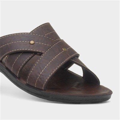 Mens Brown Cross Strap Mule Sandal