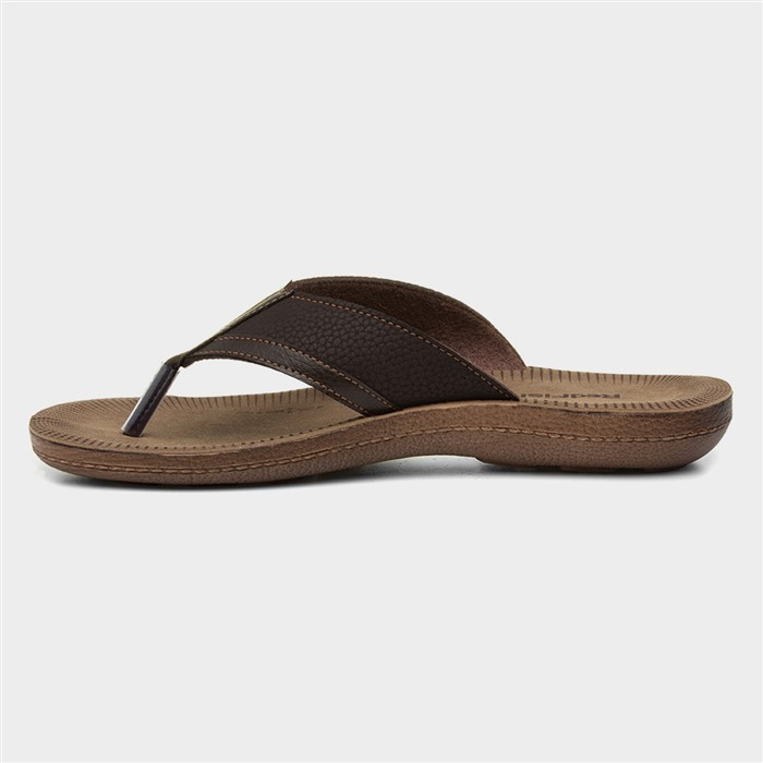 Mens Brown Toe Post Slip On Sandal