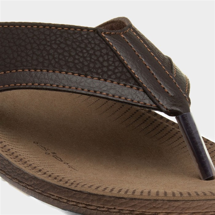 Mens Brown Toe Post Slip On Sandal