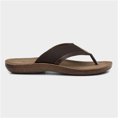 Mens Brown Toe Post Slip On Sandal