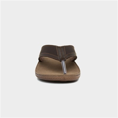 Mens Brown Toe Post Slip On Sandal