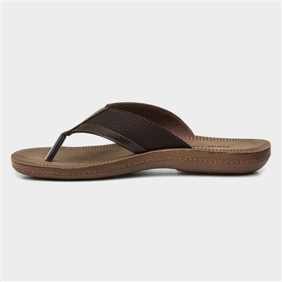Mens Brown Toe Post Slip On Sandal