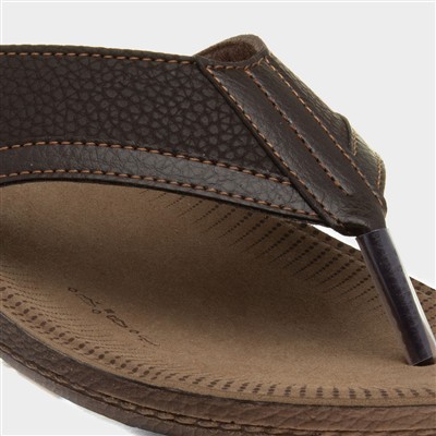 Mens Brown Toe Post Slip On Sandal