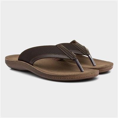 Mens Brown Toe Post Slip On Sandal