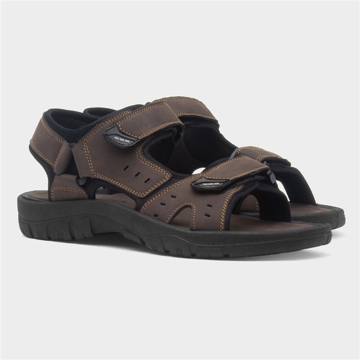 Mens Brown Double Easy Fasten Sandal