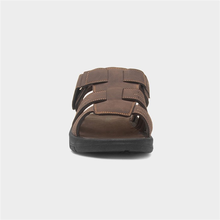 Mens Brown Easy Fasten Strappy Sandal