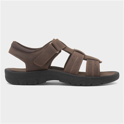 Mens Brown Open Toe Strappy Sandal