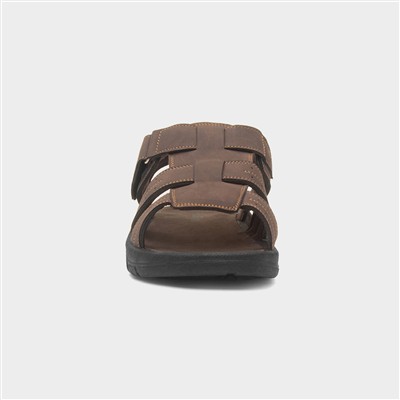 Mens Brown Easy Fasten Strappy Sandal
