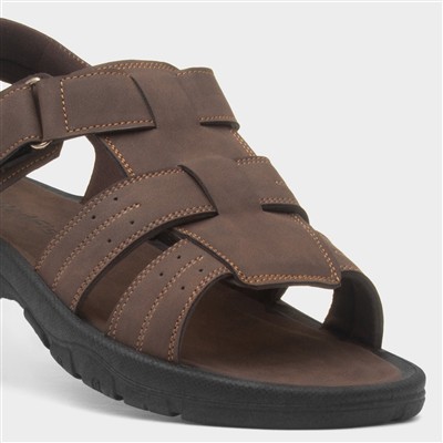 Mens Brown Easy Fasten Strappy Sandal