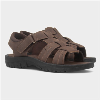 Mens Brown Open Toe Strappy Sandal