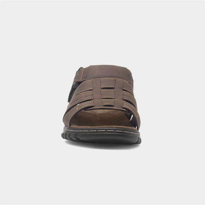Mens Brown Easy Fasten Strappy Sandal