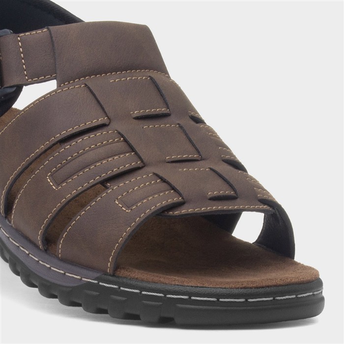 Mens Brown Easy Fasten Strappy Sandal