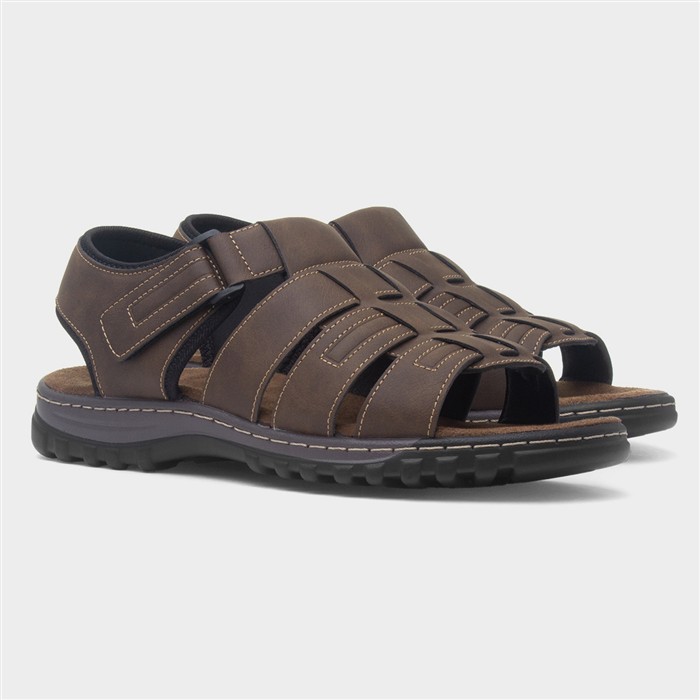 Mens Brown Easy Fasten Strappy Sandal