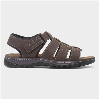 Mens Brown Easy Fasten Strappy Sandal
