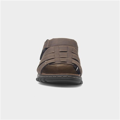 Mens Brown Easy Fasten Strappy Sandal