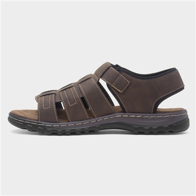 Mens Brown Easy Fasten Strappy Sandal