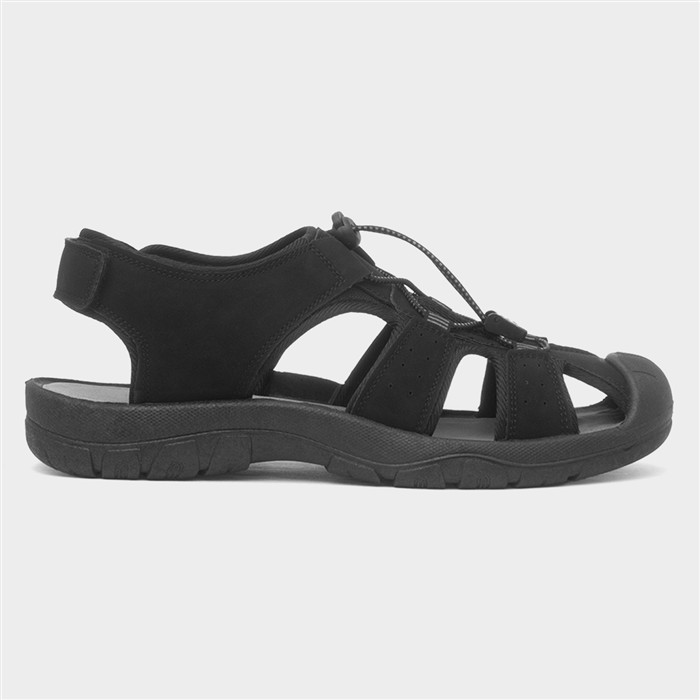 Mens Black Easy Fasten Fisherman Sandal