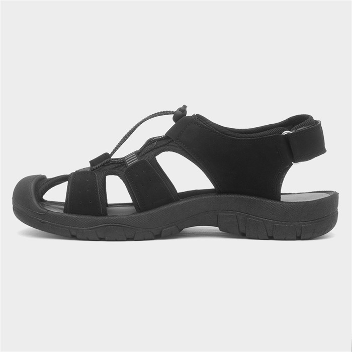 Mens Black Easy Fasten Fisherman Sandal