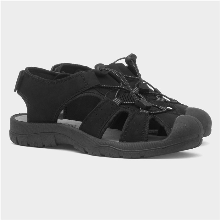 Mens Black Easy Fasten Fisherman Sandal