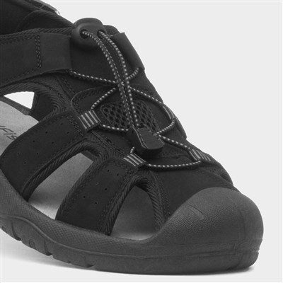Mens Black Easy Fasten Fisherman Sandal