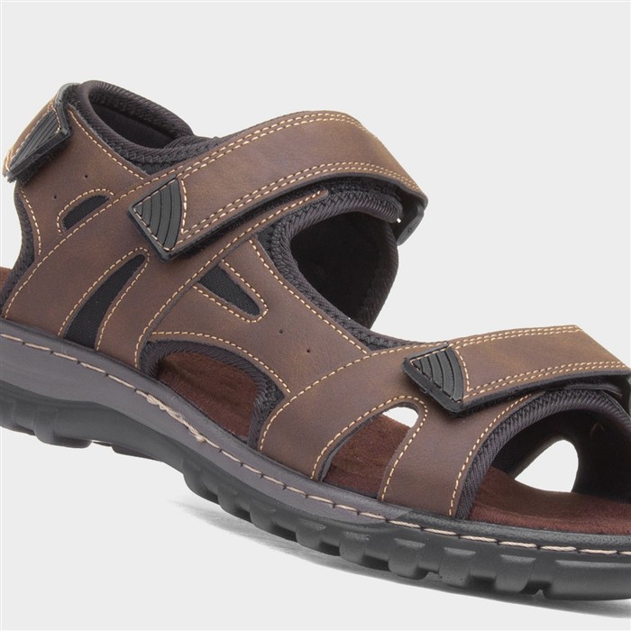 Mens Brown Sport Triple Easy Fasten Sandal