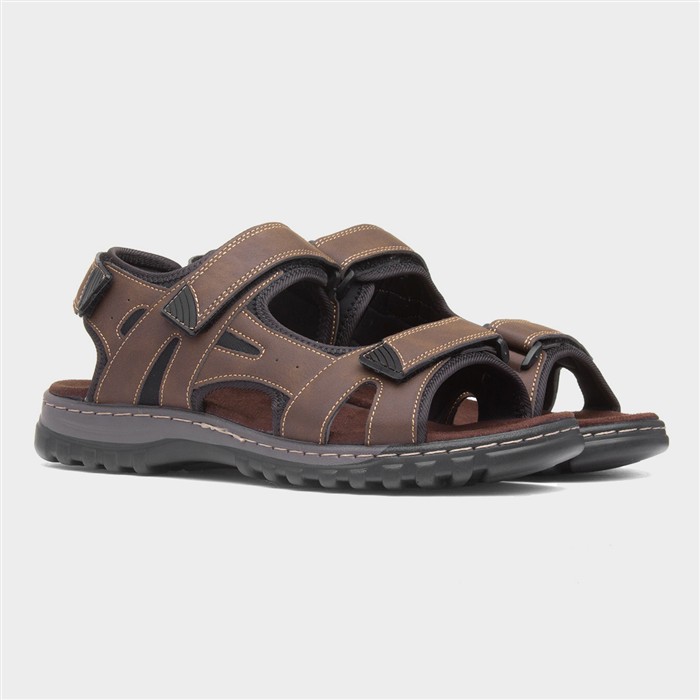 Mens Brown Sport Triple Easy Fasten Sandal