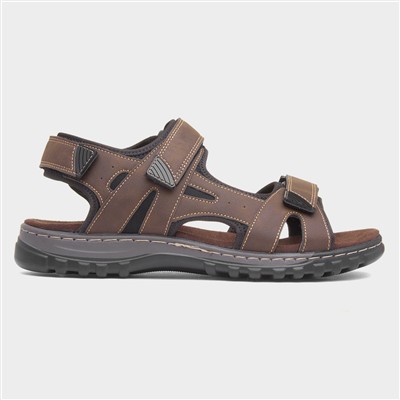 Mens Brown Sport Triple Easy Fasten Sandal