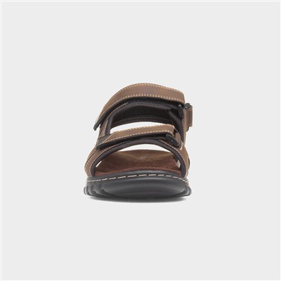 Mens Brown Sport Triple Easy Fasten Sandal