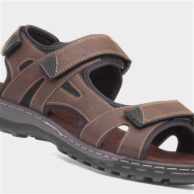Mens Brown Sport Triple Easy Fasten Sandal