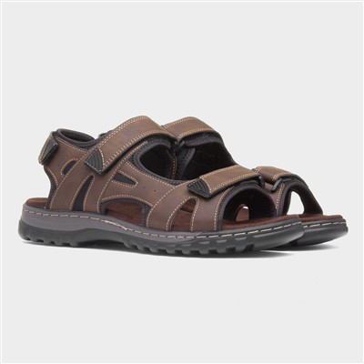 Mens Brown Sport Triple Easy Fasten Sandal