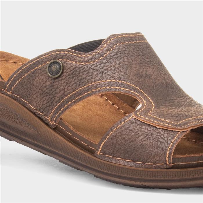 Buena Mens Brown Slip On Mule Sandal