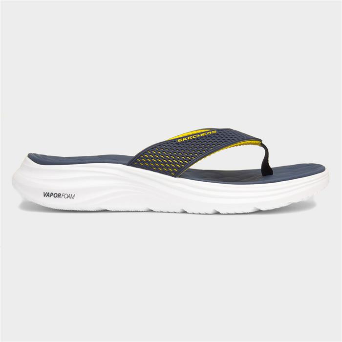 Skechers Vapor Foam Mens Navy Yellow Flip Flop-59591 shoezone