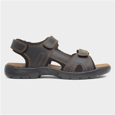 Bryson Mens Brown Leather Easy Fasten Sandal