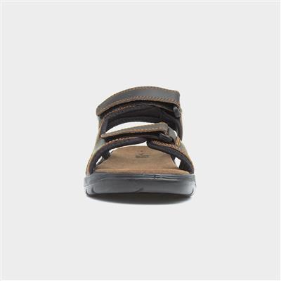 Bryson Mens Brown Leather Easy Fasten Sandal