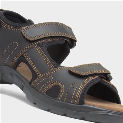 Bryson Mens Brown Leather Easy Fasten Sandal