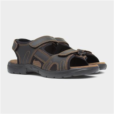 Bryson Mens Brown Leather Easy Fasten Sandal