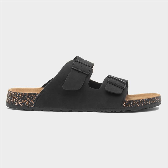 Mens Black Double Buckle Sandal