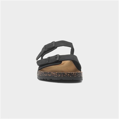 Mens Black Double Buckle Sandal