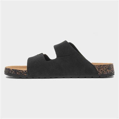 Mens Black Double Buckle Sandal