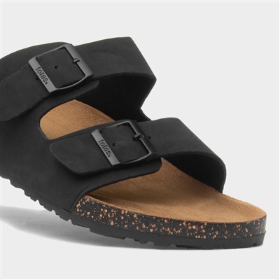 Mens Black Double Buckle Sandal