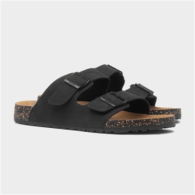 Mens Black Double Buckle Sandal