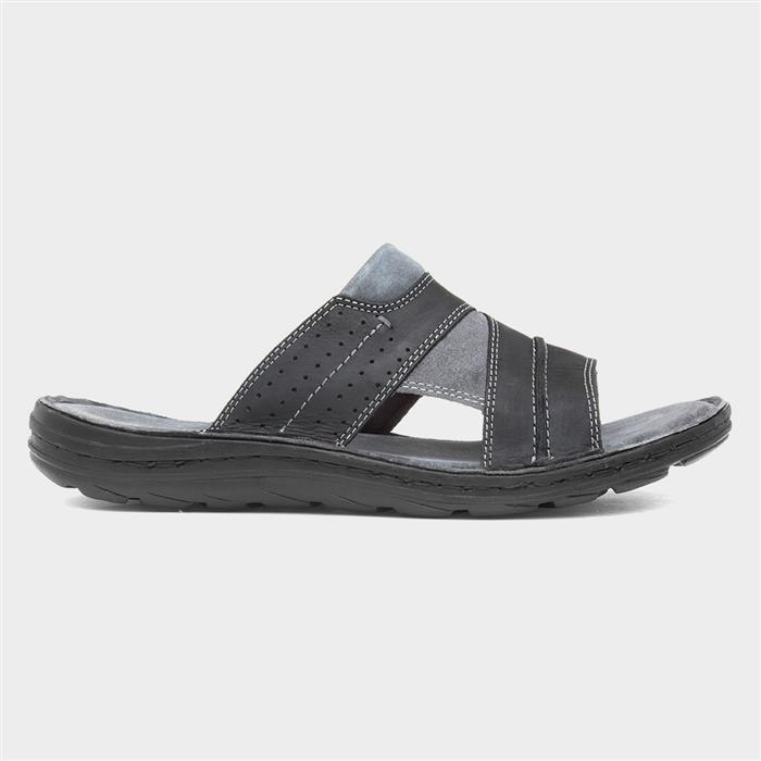 Hush Puppies Men's Black Archer Leather Mule Sandal Size 12