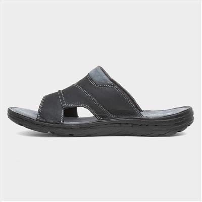 Archer Mens Black Leather Mule Sandal