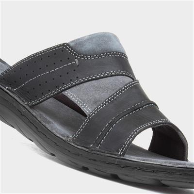 Archer Mens Black Leather Mule Sandal
