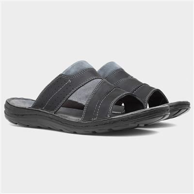 Archer Mens Black Leather Mule Sandal
