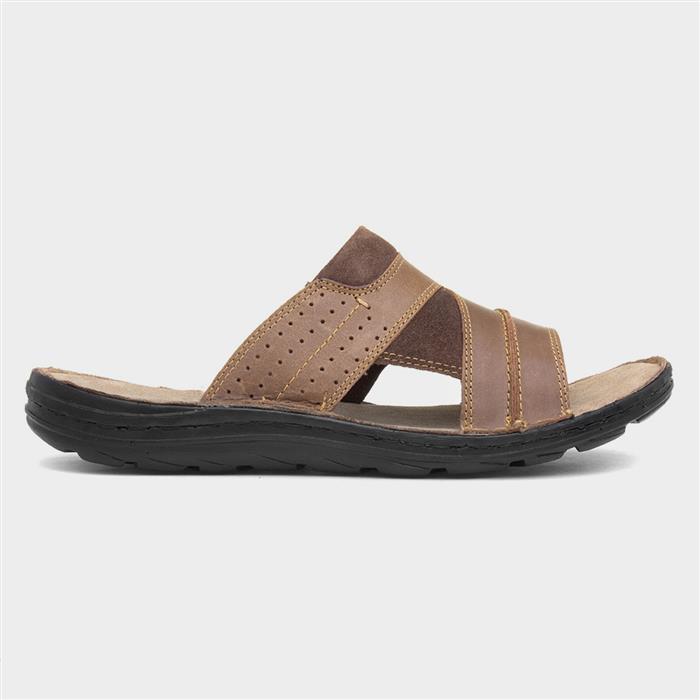 Hush Puppies Men's Tan Archer Leather Mule Sandal Size 8