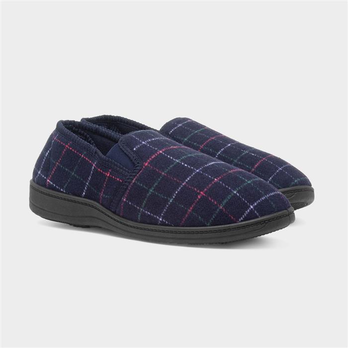 Rupert Mens Navy Wide Fit Full Slipper