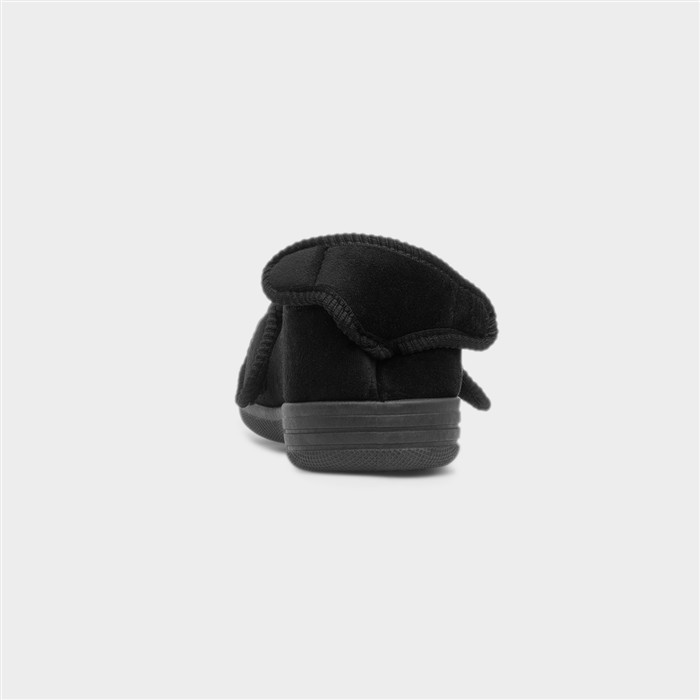 Declan Mens Black Wide Fit Full Slipper